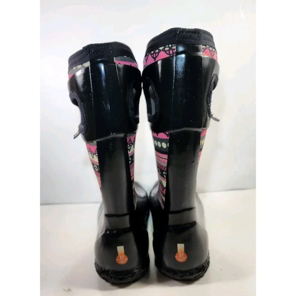 BOGS Classic Boots Pink Patternstripe Youth 5 Snow Rain Insulated Waterproof EUC